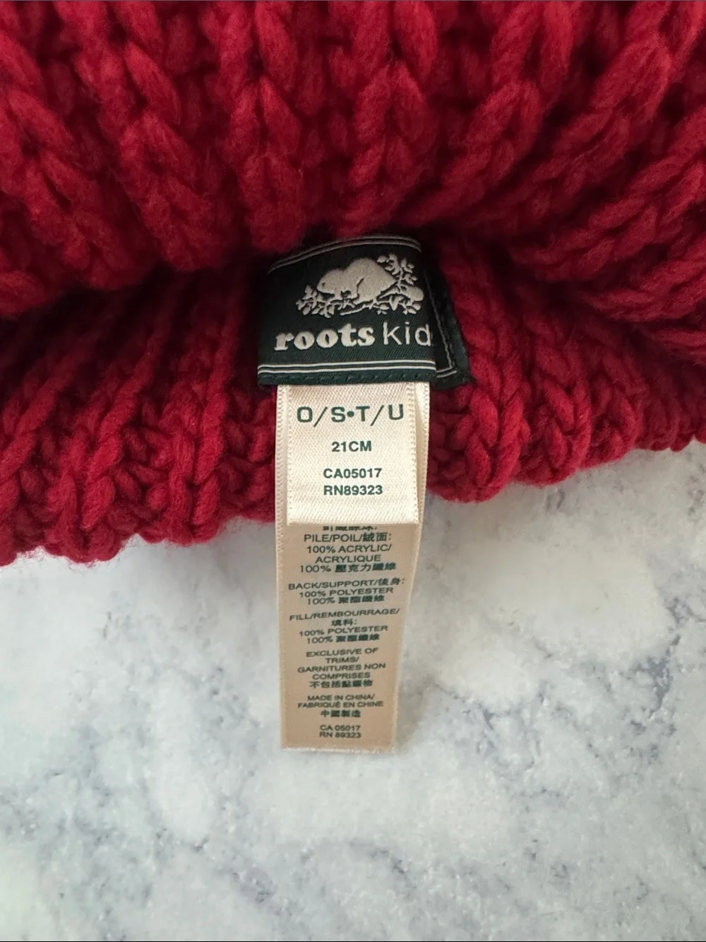 2 ROOTS Canada Set Double Pom Pom Knit Kids Beanie Toque Hat Winter Red